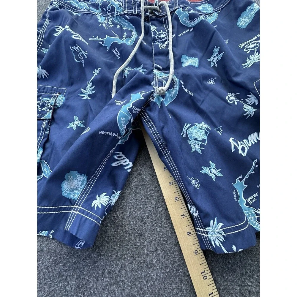 J. Crew Board Shorts Mens‎ Size 36 Blue Bermuda Palm Trees Island Pockets Beach